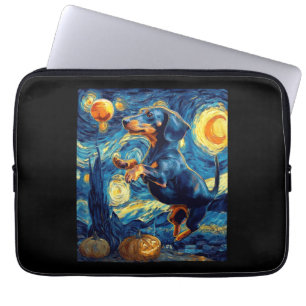 Halloween Starry Night Puppy Dachshund Laptop Sleeve