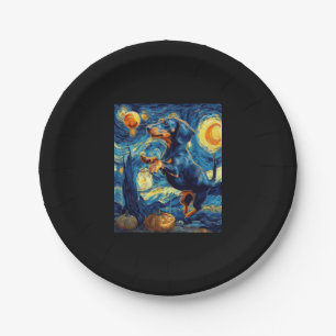Halloween Starry Night Puppy Dachshund Paper Plate