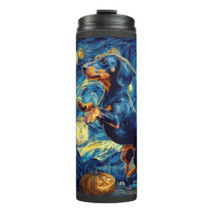 Halloween Starry Night Puppy Dachshund Thermal Tumbler