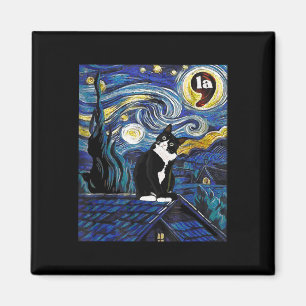 Halloween Starry Night Tuxedo Cat Comma La Kamala Magnet