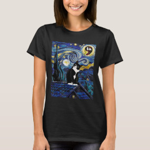 Halloween Starry Night Tuxedo Cat Comma La Kamala  T-Shirt