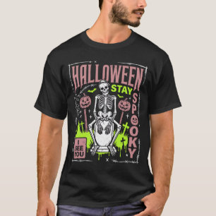 Halloween Stay Spooky Skeleton Graveyard Graphic T-Shirt