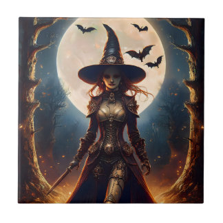 Halloween Steampunk Forest Witch Ceramic Tile