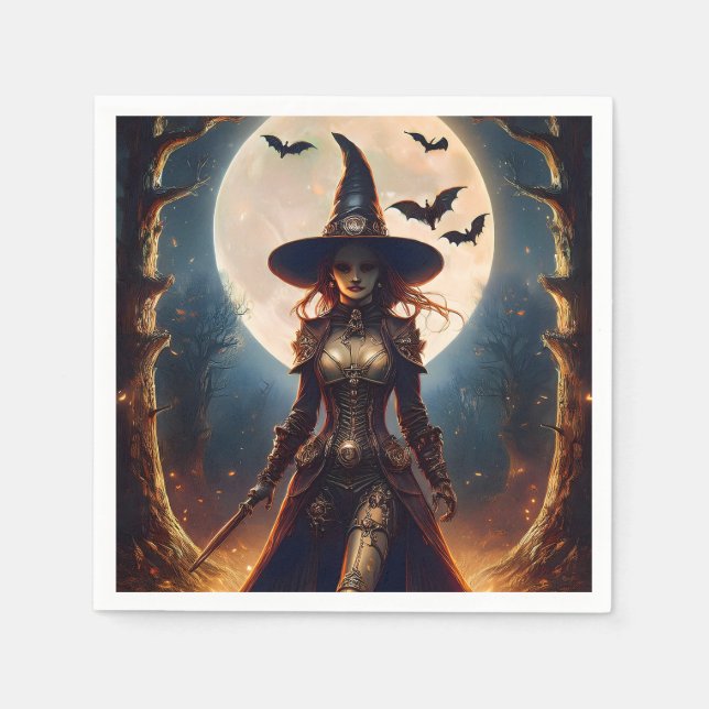 Halloween Steampunk Forest Witch Napkin (Front)