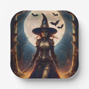 Halloween Steampunk Forest Witch Paper Plate