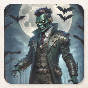 Halloween Steampunk Frankenstein's Monster Square Paper Coaster