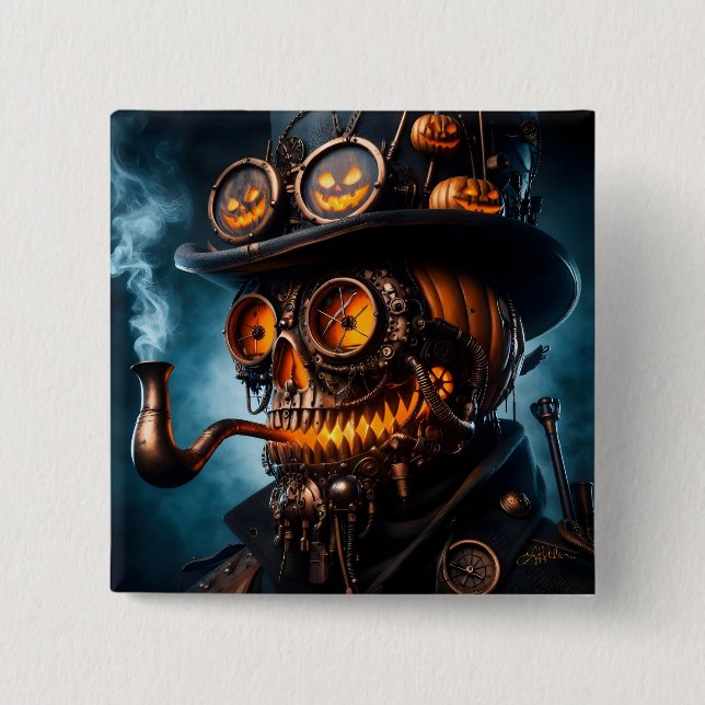 Halloween Steampunk Gothic Jack-O-Lantern 15 Cm Square Badge (Front)