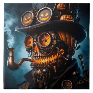 Halloween Steampunk Gothic Jack-O-Lantern Ceramic Tile