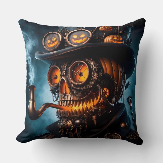 Halloween Steampunk Gothic Jack-O-Lantern Cushion (Front)