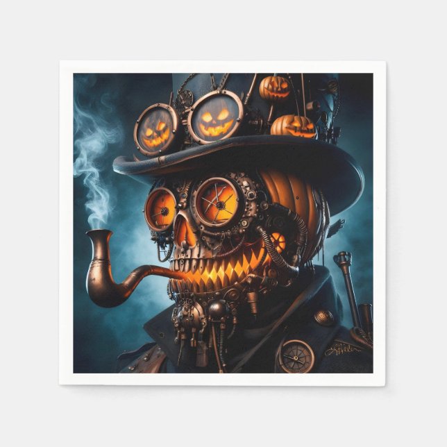 Halloween Steampunk Gothic Jack-O-Lantern Napkin (Front)