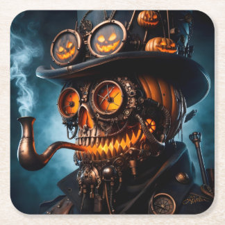 Halloween Steampunk Gothic Jack-O-Lantern Square Paper Coaster