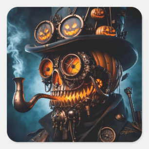 Halloween Steampunk Gothic Jack-O-Lantern Square Sticker