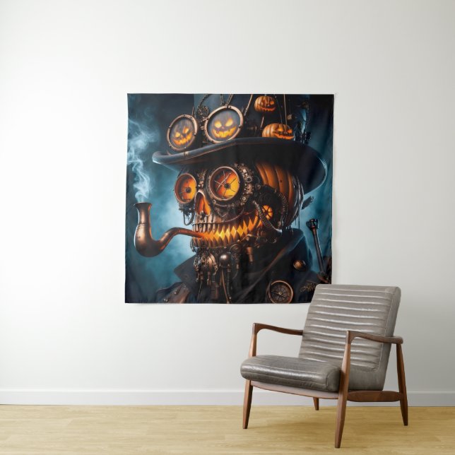 Halloween Steampunk Gothic Jack-O-Lantern Tapestry (In Situ)