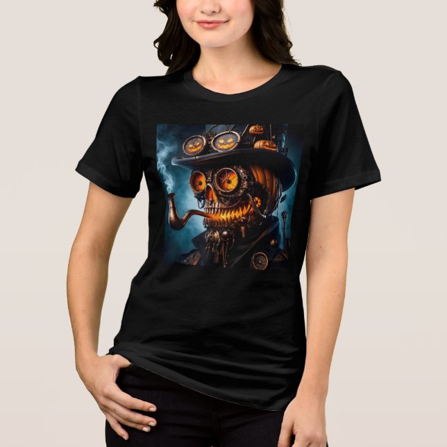 Halloween Steampunk Gothic Jack-O-Lantern Tri-Blend Shirt (Front)