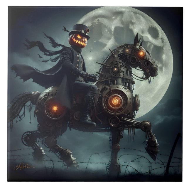 Halloween Steampunk Headless Horseman Ceramic Tile (Front)