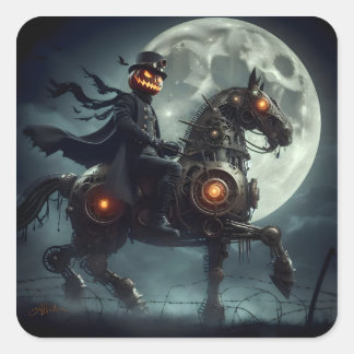 Halloween Steampunk Headless Horseman Square Sticker