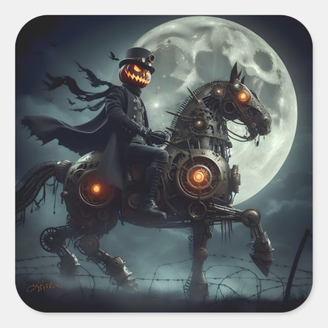 Halloween Steampunk Headless Horseman Square Sticker (Front)