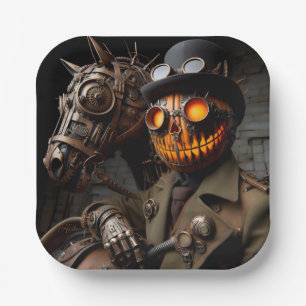 Halloween Steampunk Jack-O-Lantern Horseman Paper Plate