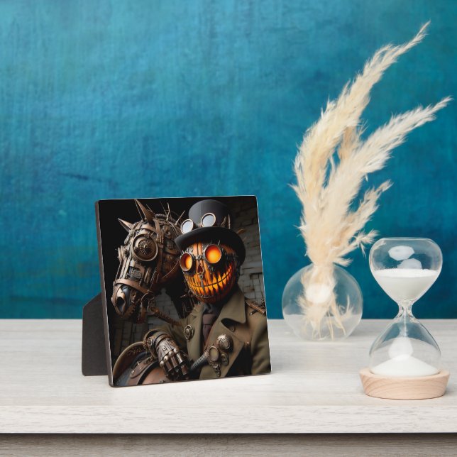 Halloween Steampunk Jack-O-Lantern Horseman Plaque (Insitu)