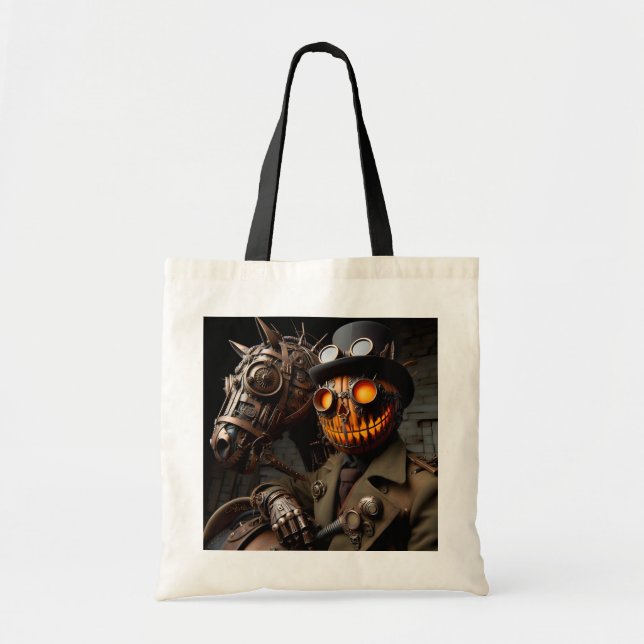 Halloween Steampunk Jack-O-Lantern Horseman Tote Bag (Front)