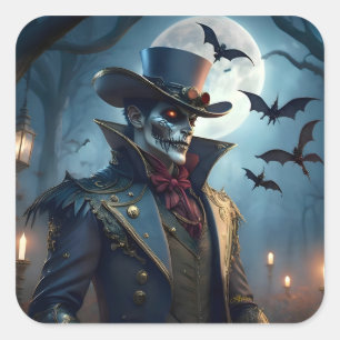 Halloween Steampunk Southern Gentleman Zombie Square Sticker