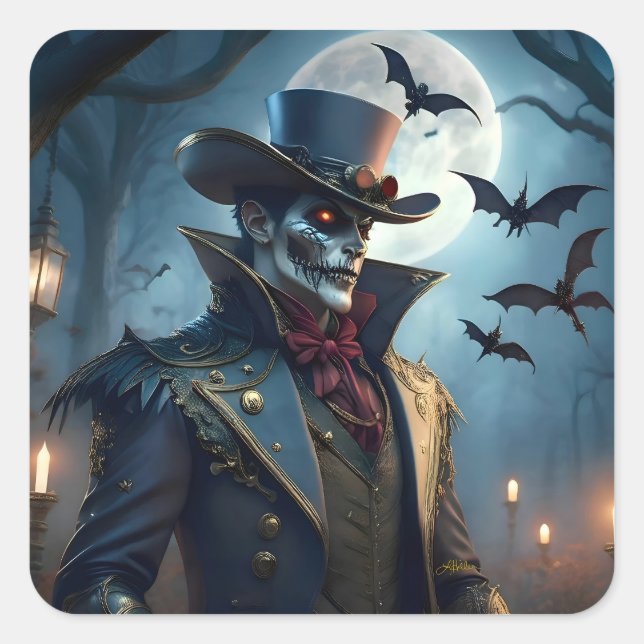 Halloween Steampunk Southern Gothic Zombie Square Sticker (Front)