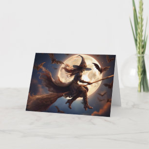 Halloween Steampunk Witch Moonlight Flight Card