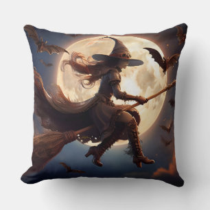 Halloween Steampunk Witch Moonlight Flight Cushion