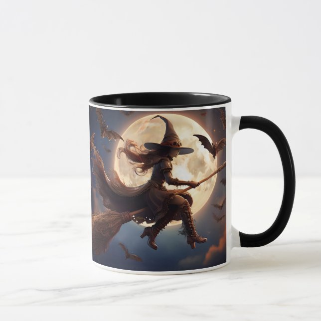 Halloween Steampunk Witch Moonlight Flight Mug (Right)