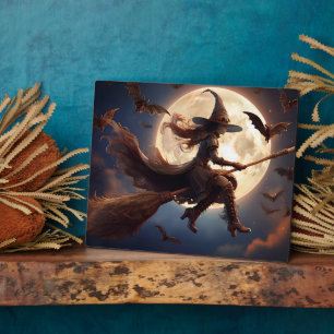 Halloween Steampunk Witch Moonlight Flight Plaque