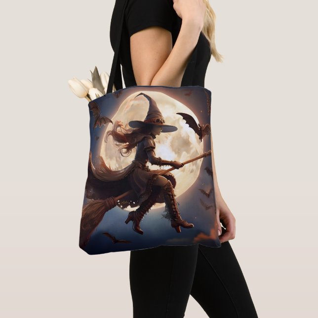 Halloween Steampunk Witch Moonlight Flight Tote Bag (Close Up)