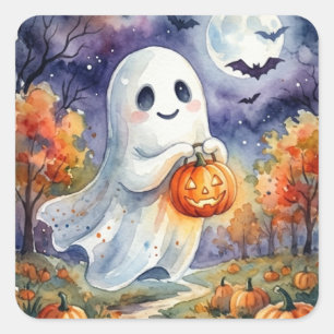 Halloween Sticker - Adorable Ghost Cute Watercolor