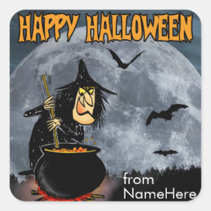 Halloween Sticker witch stirring pot Personalise
