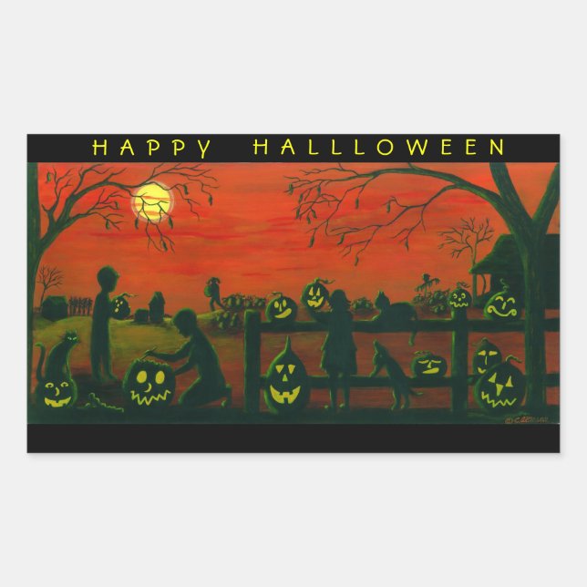 Halloween stickers,Jack-O-Lanterns,dog,black,cat Rectangular Sticker (Front)