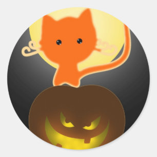 Halloween Stickers Orange Kitty