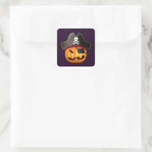 Halloween Stickers-Pirate Pumpkin Square Sticker