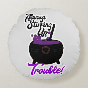 Halloween Stirring Up Trouble Witch Cauldron Round Cushion
