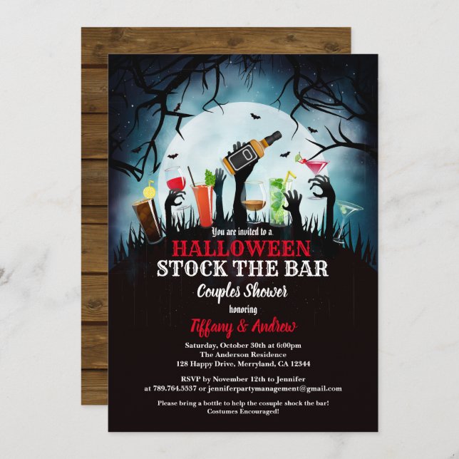 Halloween stock the bar invitation zombie cocktail (Front/Back)