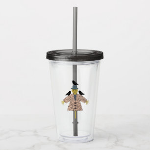 Halloween Straw Scarecrow and Ravens Acrylic Tumbler