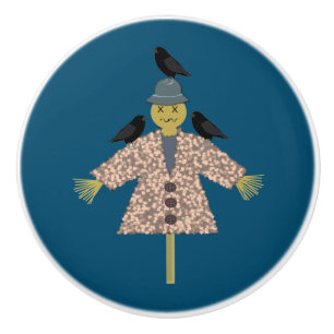 Halloween Straw Scarecrow and Ravens Ceramic Knob
