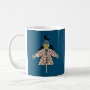 Halloween Straw Scarecrow and Ravens Coffee Mug