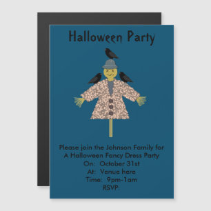 Halloween Straw Scarecrow and Ravens Custom Magnetic Invitation