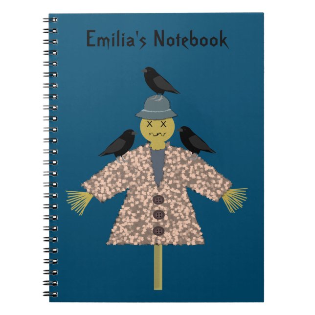 Halloween Straw Scarecrow and Ravens Custom Notebook (Front)