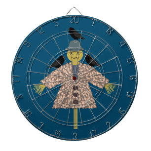 Halloween Straw Scarecrow and Ravens Dartboard