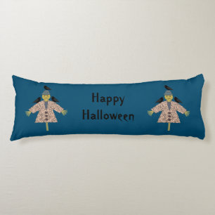 Halloween Straw Scarecrow and Ravens Double Sided Body Cushion