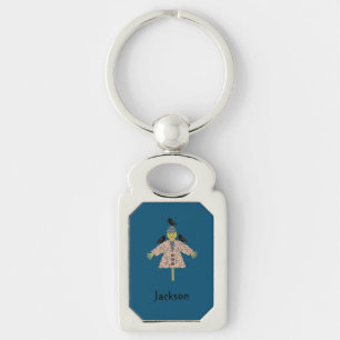 Halloween Straw Scarecrow and Ravens Key Ring