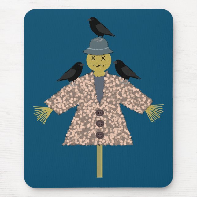 Halloween Straw Scarecrow and Ravens Mouse Pad (Front)