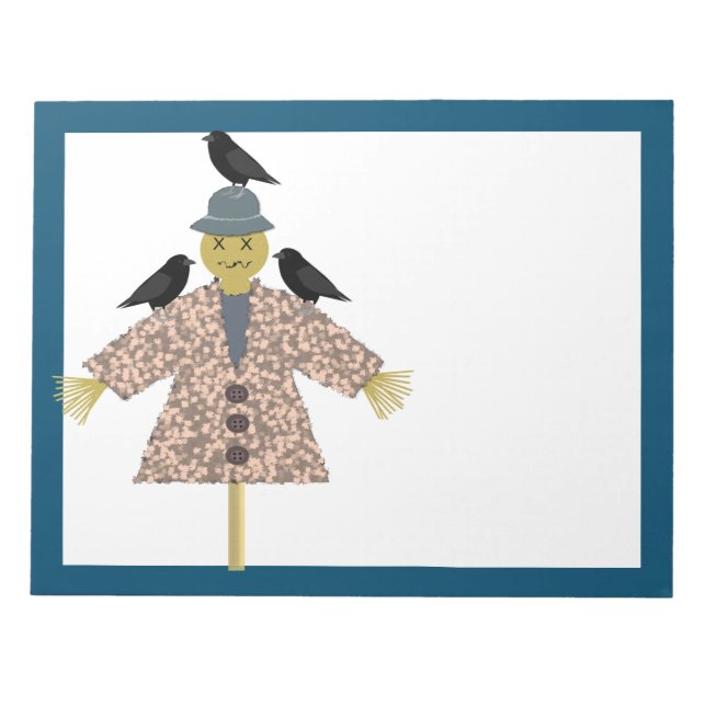Halloween Straw Scarecrow and Ravens Notepad (Front)