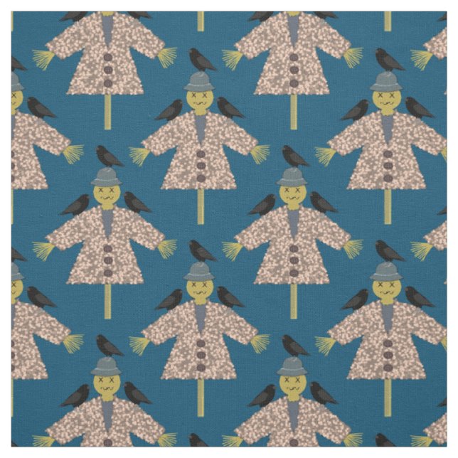 Halloween Straw Scarecrow and Ravens Patterned Fabric (Swatch)