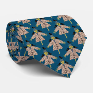 Halloween Straw Scarecrow and Ravens Patterned Tie